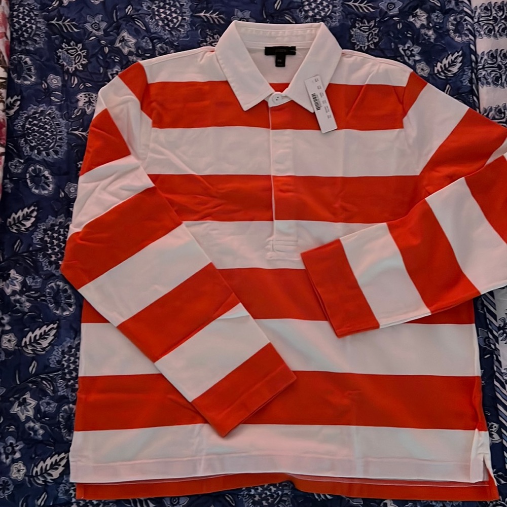 J Crew Heritage Rugby Striped Shirt Cerise Ivory XXL Orange White G8325
